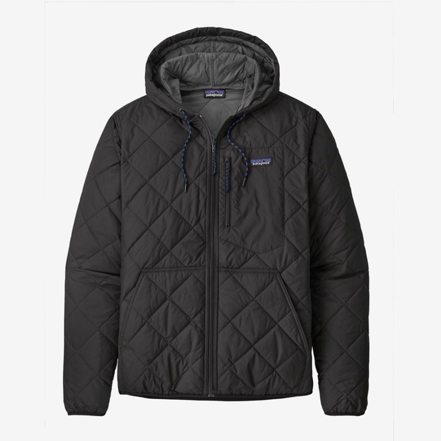 Apparel Patagonia Outerwear | Patagonia Men'S Diamond Quilted Bomber Hooded Jacket Black-Blk