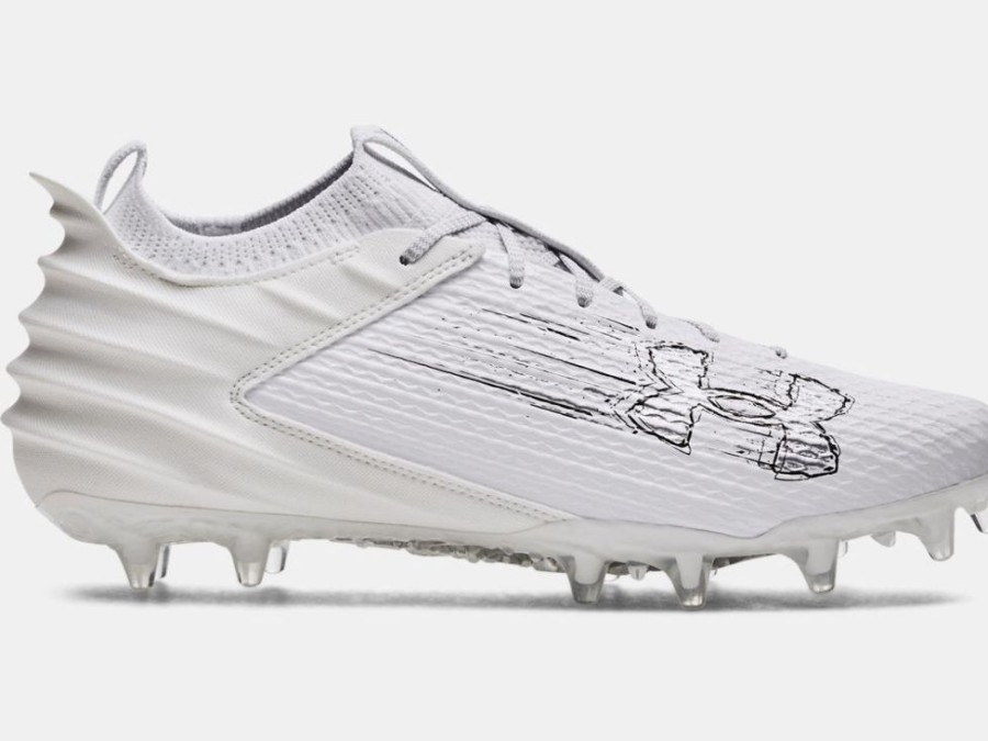 Footwear Under Armour Cleats And Turf | Under Armour Men'S Blur Smoke 2.0 Mc Cleats White/Metallic Silver-100