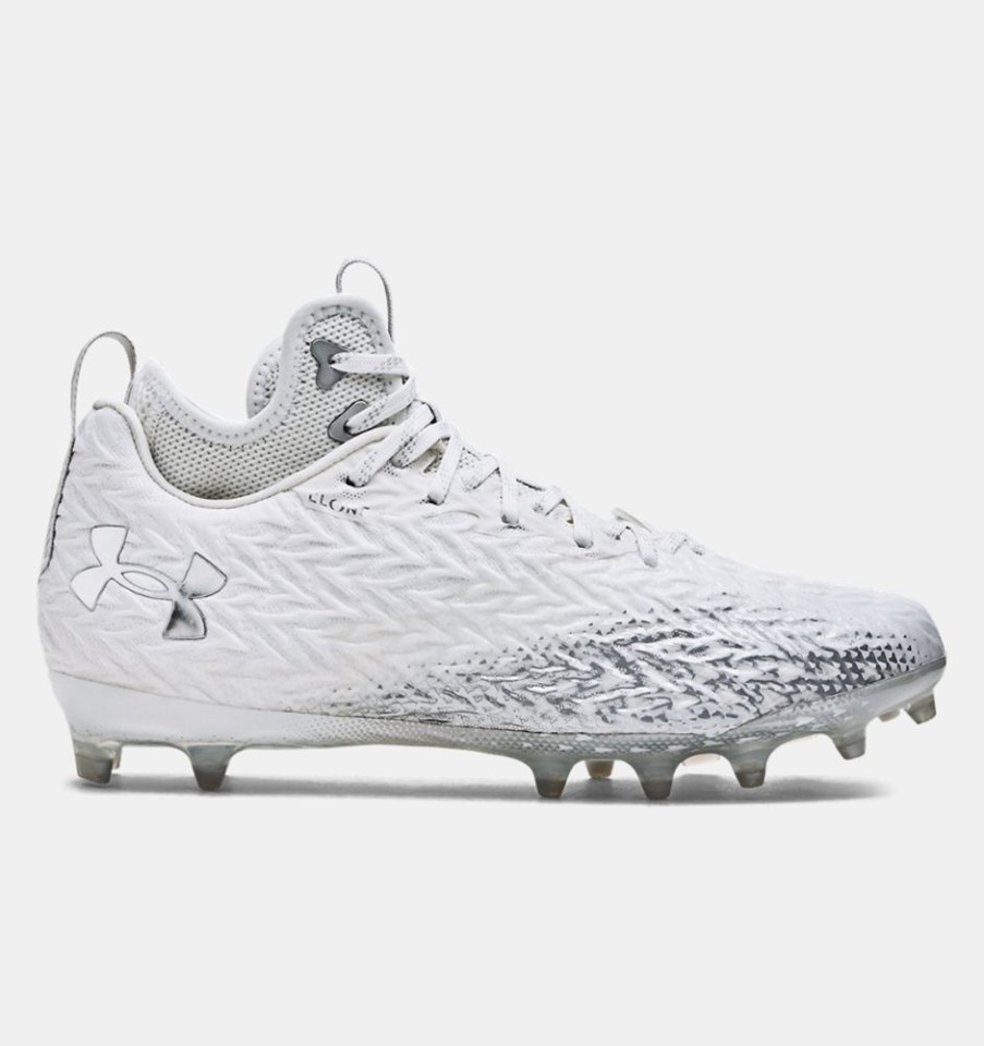 Footwear Under Armour Cleats And Turf | Under Armour Men'S Spotlight Clone 3.0 Mc White/Metallic Silver-100